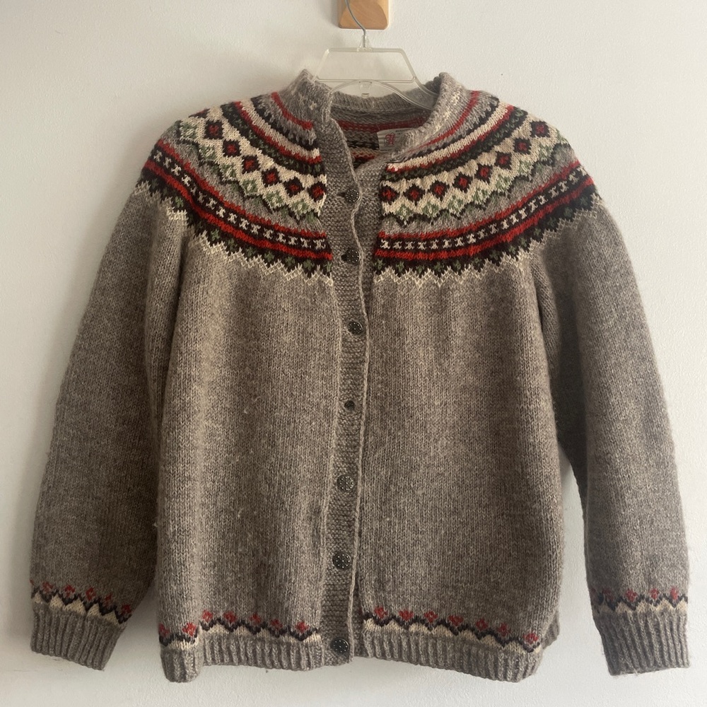 Husfliden Lillehammer 100% Wool Hand Knitted Cardigan Sweater